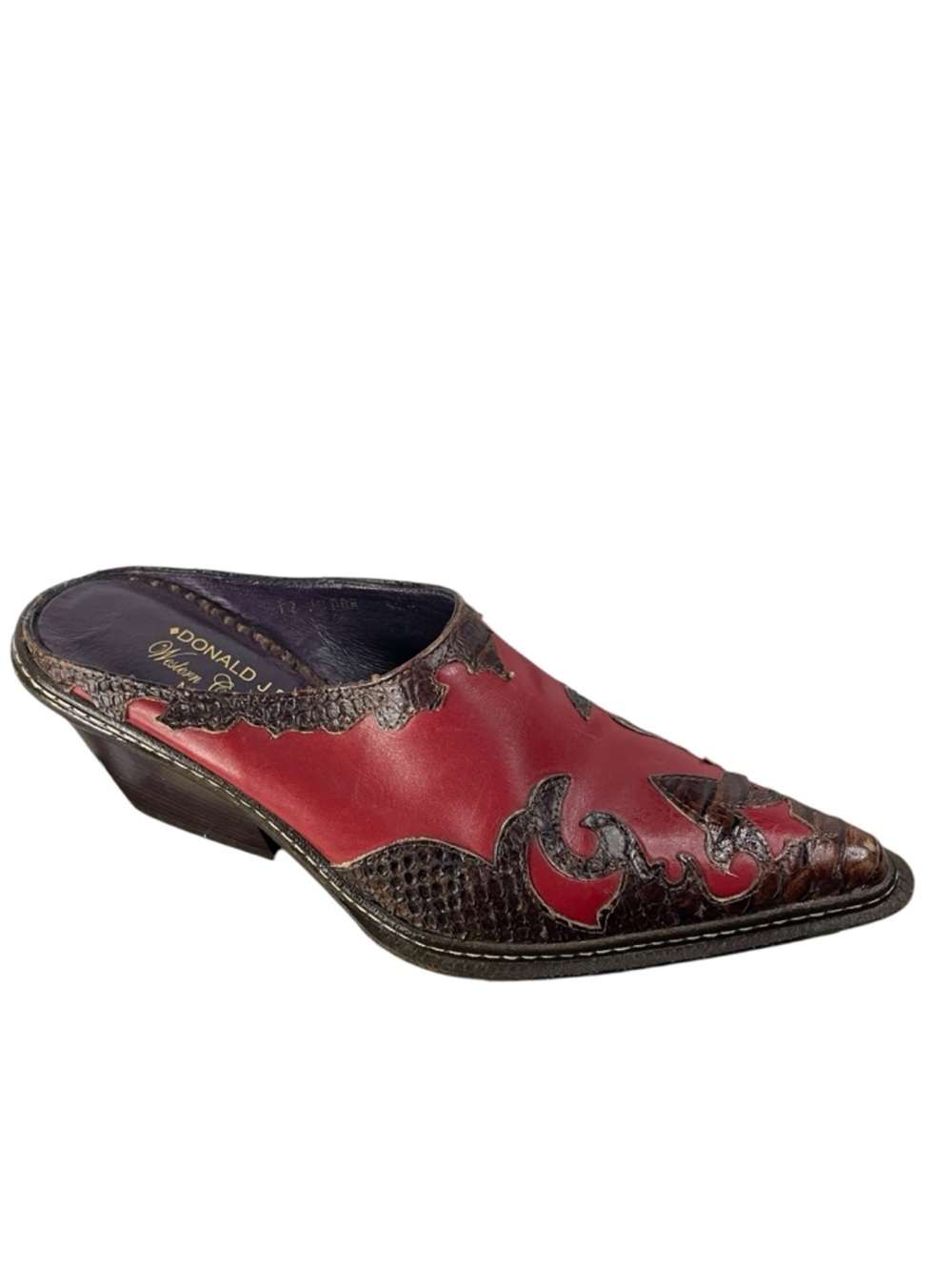 Donald J. Pliner Red Leather Slip-On Mule with Brown Trim